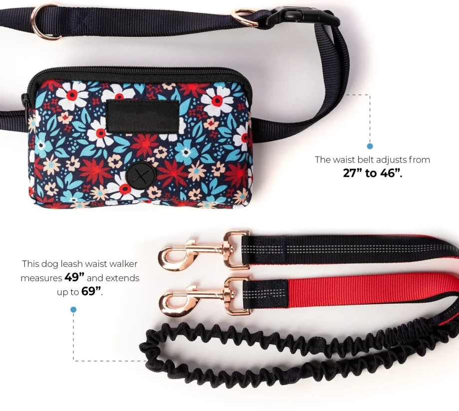 Floral Navy Hands Free Dog Leash